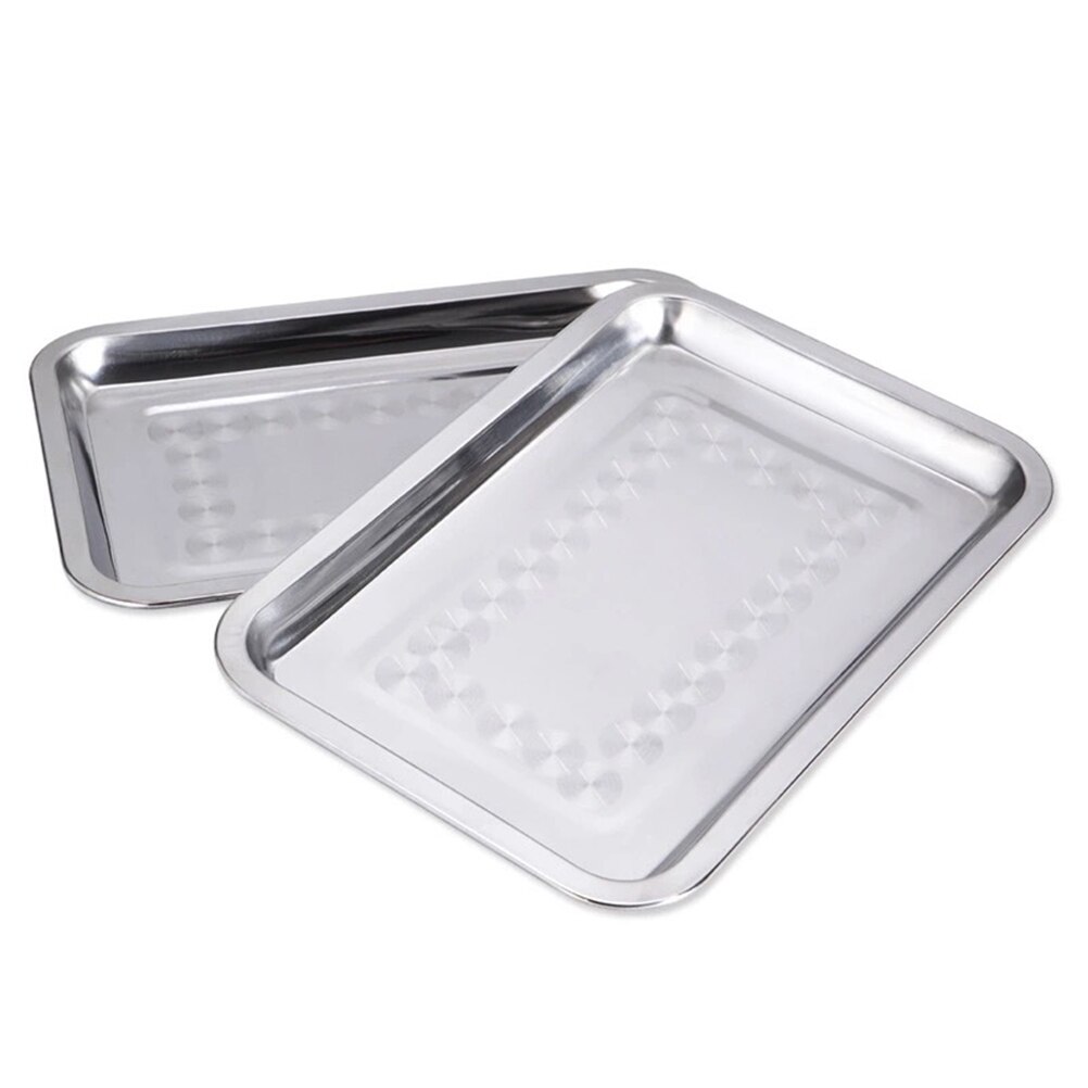 Stainless Steel Food Tray Thickened Food Tray Flat Square Grill Tray Non Toxic Food Tray Size 2