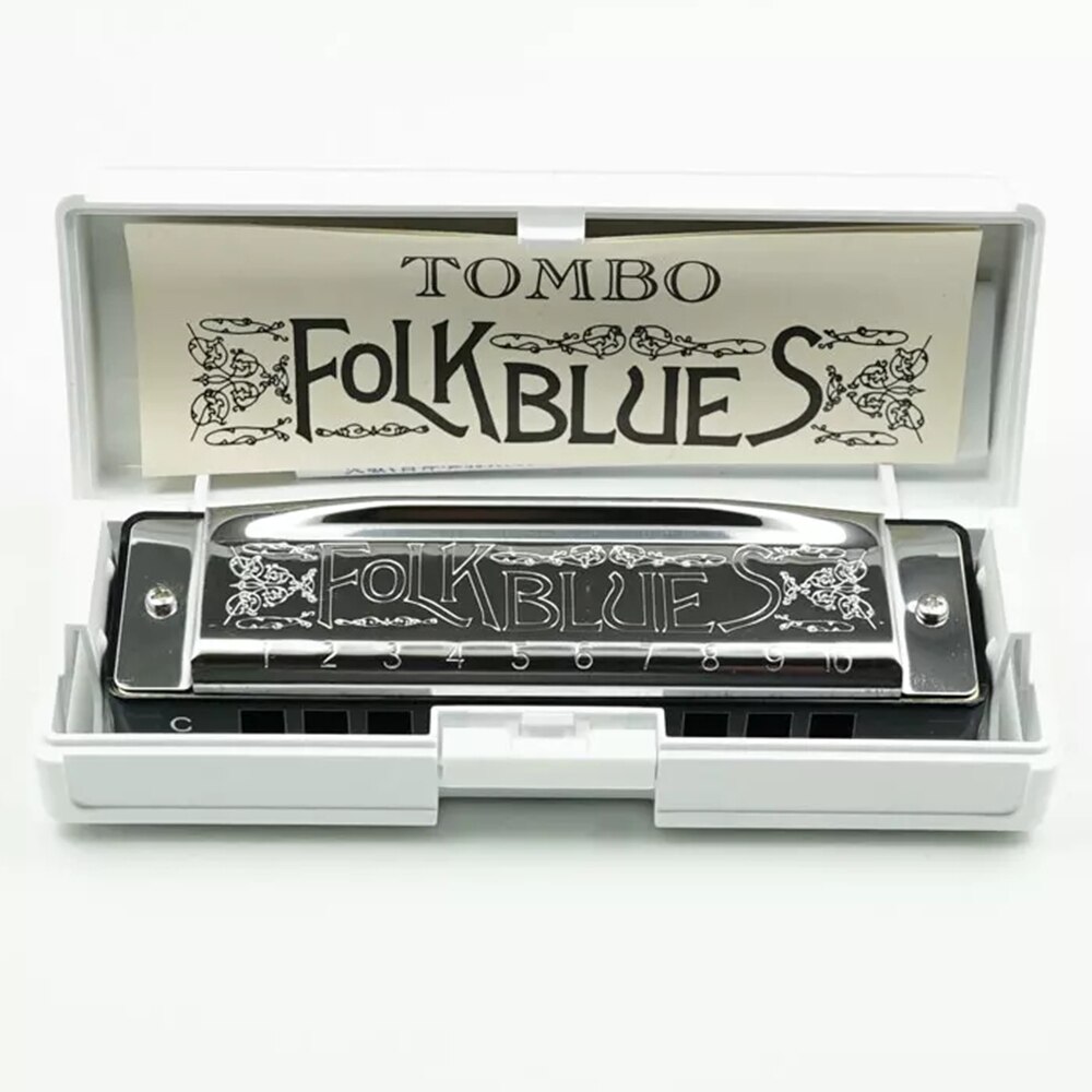 Tombo Folk Blues 1610 Diatonic Harmonica 10 Hole Blues Harp Brass Mouth Organ Key Of C ABS Comb Musical Instruments