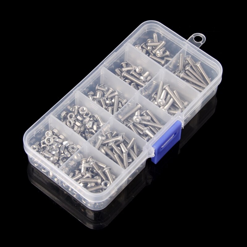 340Pcs M3 3mm Stainless Steel Button Head Allen Bolts Screws Nuts Assortment Kit