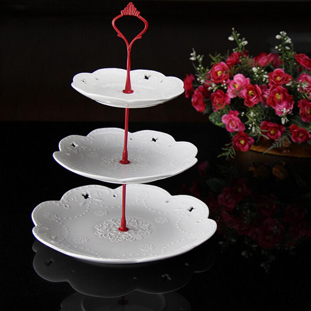 2/3 Tier Plastic Cake Plate Stand Afternoon Tea Wedding Plates Party Tableware Cake Shop Two/Three Layer Cake Rack not Plates: 3 tie red