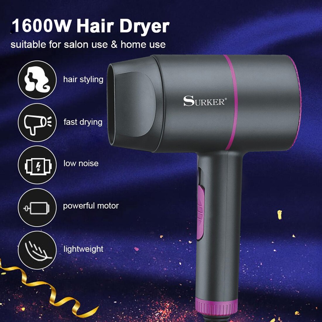Secador de pelo de anión de alta potencia 2000W, secador de pelo para salón, secador de pelo nutritivo, pequeño martillo, herramienta de modelado de aire y frío