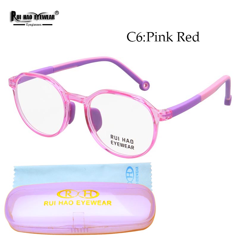 TR90 Kids Glasses Frame Myopia Prescription Eyewear Amblyopia Child Spectacle Student Eyeglasses Frame Boy Girl Glasses: C6 pink red