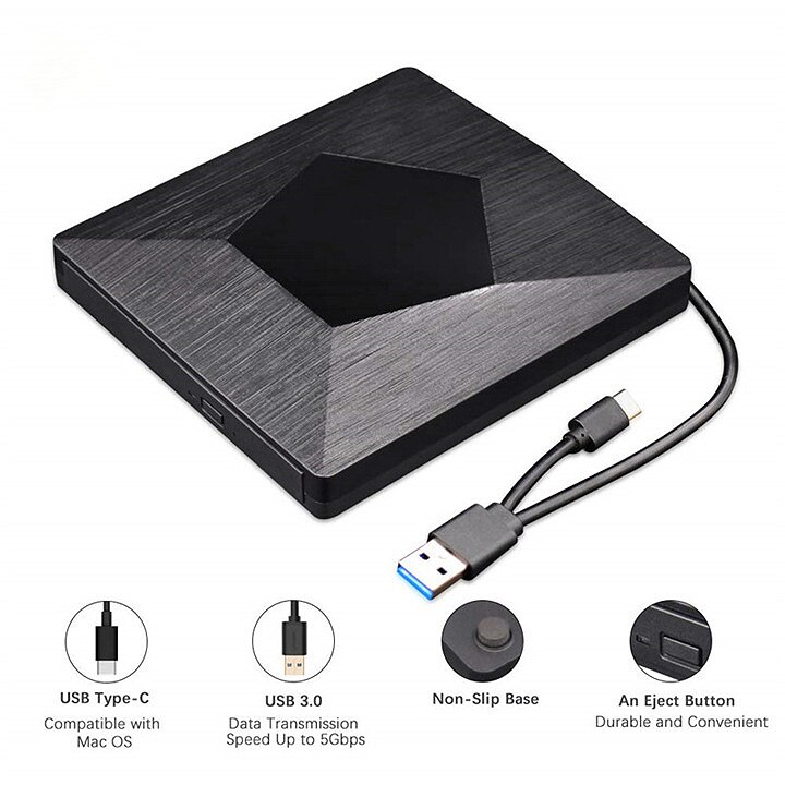 Usb 3.0 externe cd dvd universele drive, draagbare usb / type-c externe optische drive cd / dvd-brander (2- pack)