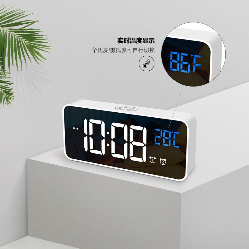 LED Mirror Alarm Clock Sound-Activated Clock Rechargeable Bedside Music Clock Stylish simplicity bed clocks home decor