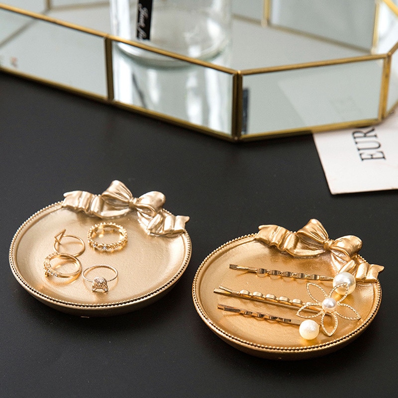 Luxe Ins Hars Cosmetische Parfum Opbergvak Gerecht Decoratie Plaat Trays Sieraden Ring Chic Leuke Gouden Zilveren Decor 1 stuks