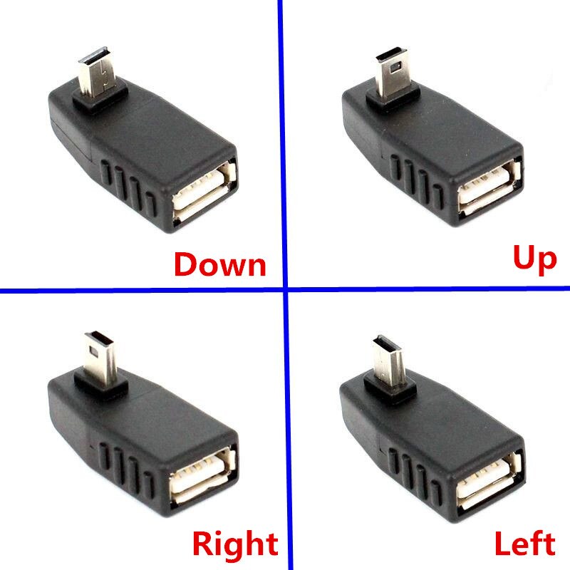 90 Degree Left/Right/up/Down angle A Female to 5-pin B Male Mini USB OTG Host USB2.0 adapter