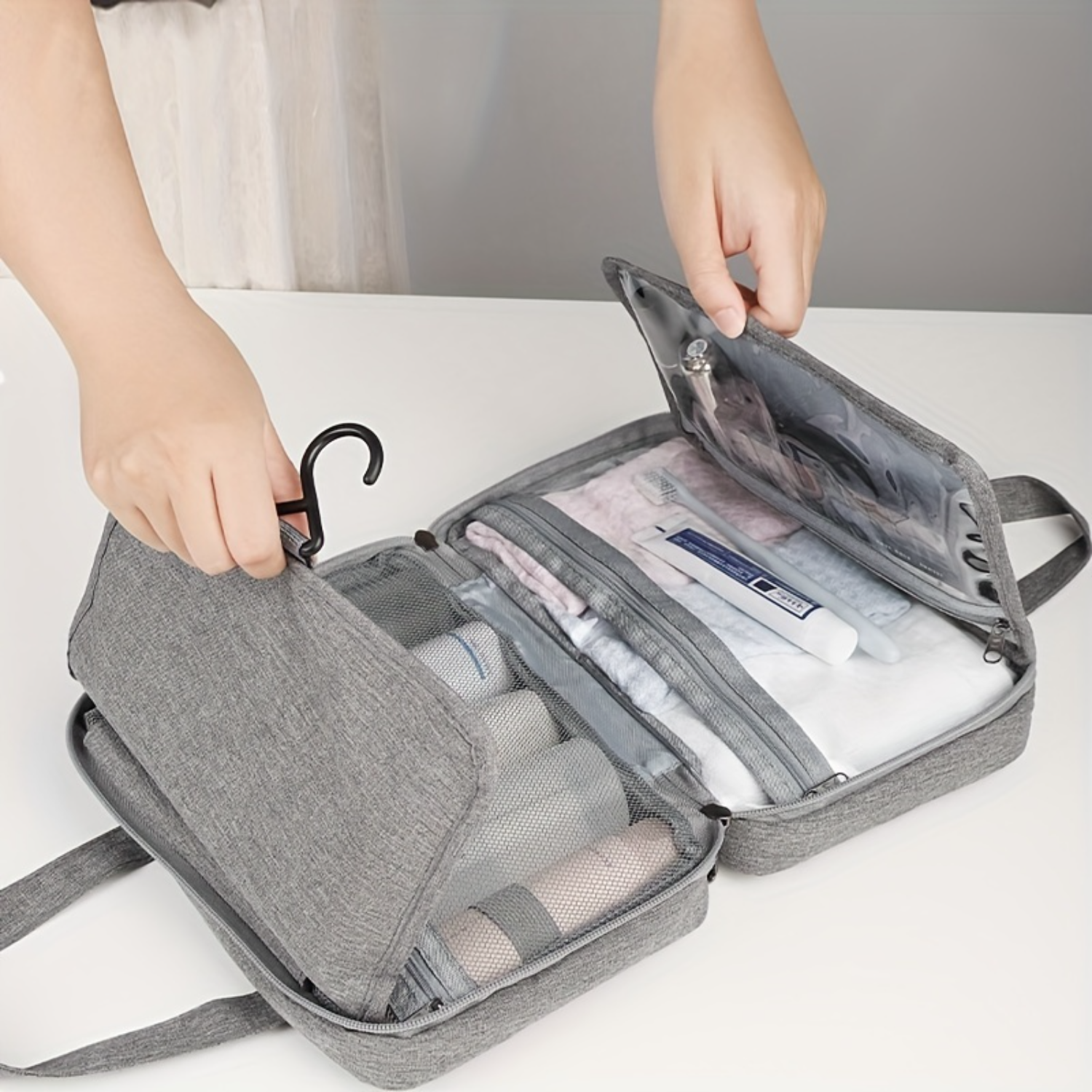 Neceser plegable impermeable para viaje con separación húmeda y seca, bolsa de cosméticos, bolsa de viaje multifuncional de gran capacidad