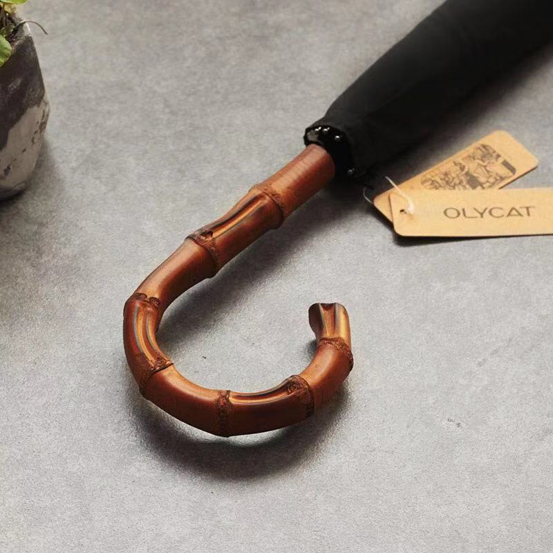 Paraguas curvo de bambú para hombre, sombrilla de gran con mango curvo a prueba de viento y resistente al Anti UV, estilo Retro,