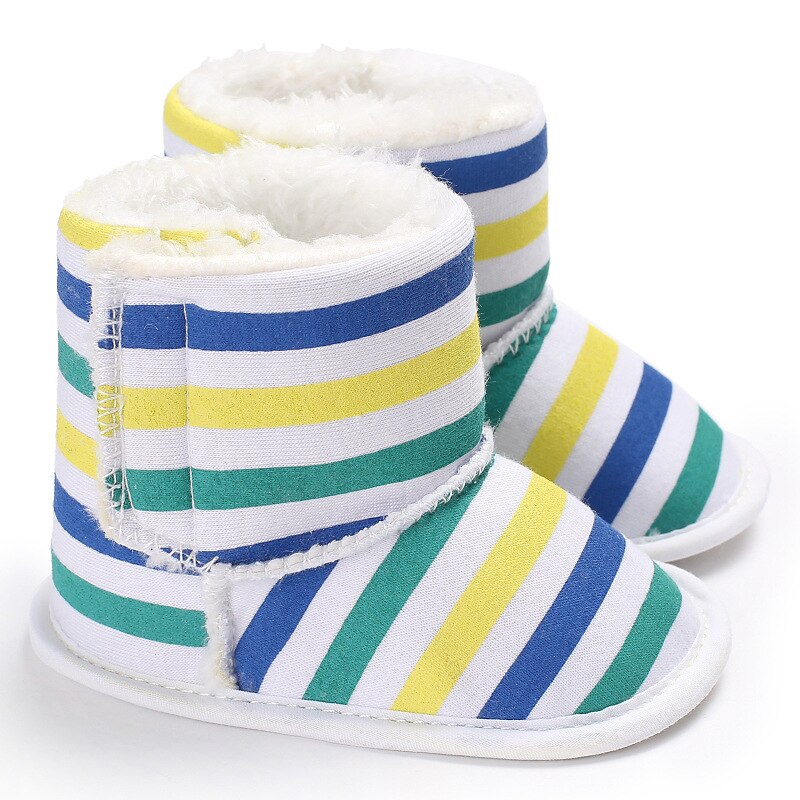 Pasgeboren Baby Baby Peuter Meisje Laarzen Crib Schoenen Regenboog Streep Prewalkers Sneeuw Winter Warm Prinses Baby Schoenen: White / 0-6 months