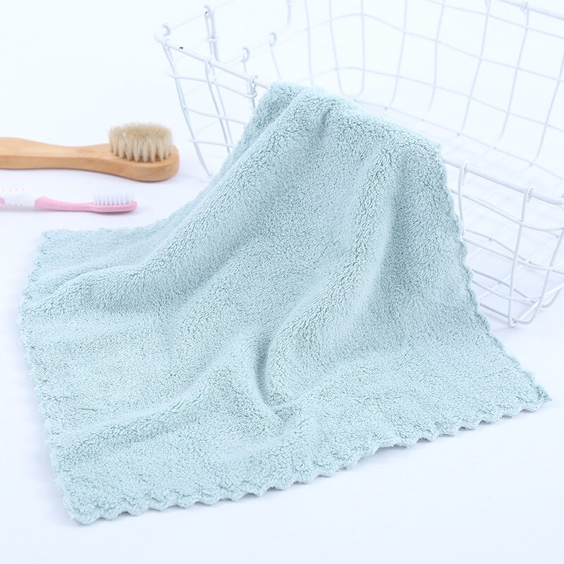 1PC Coral Fleece Square Scarf Thicken Soft And Absorbent Hand Towel Kitchen Car Wipe Towel Small Rag: Green