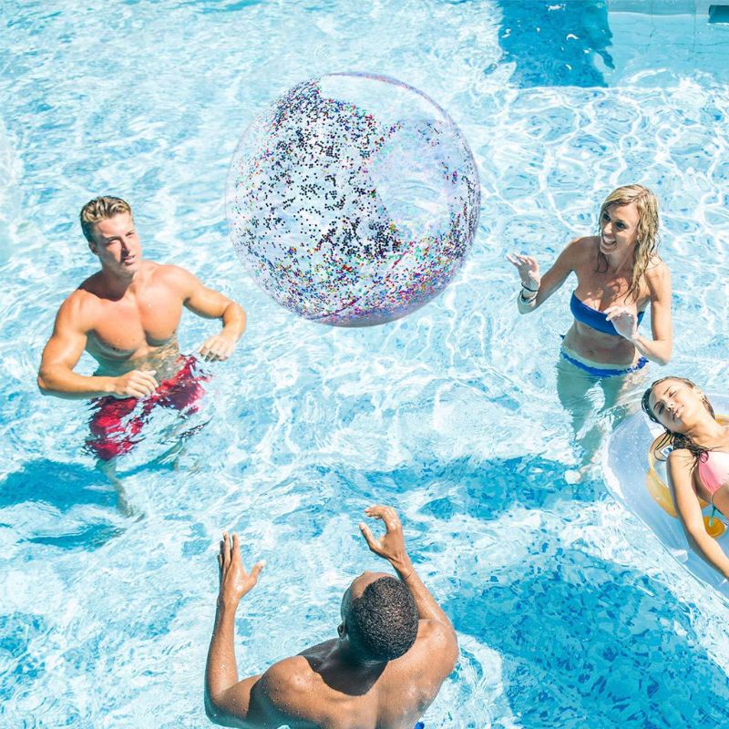 Gennemsigtig sequin oppustelig beach ball jumbo pool legetøj konfetti glitter klar
