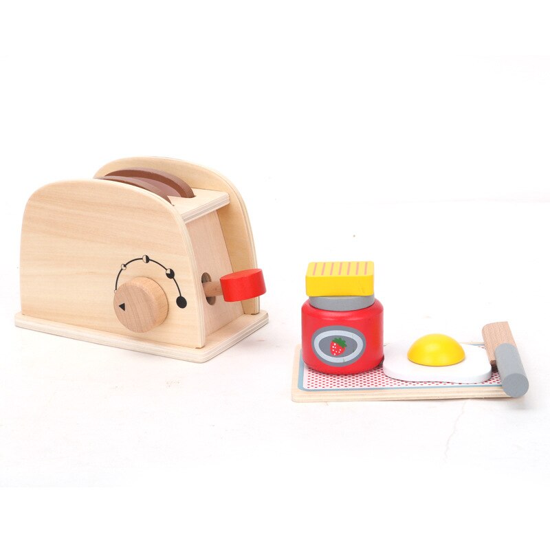 Kitchen Toys Imitated Chef Pretend Cooking Food Play Dinnerware Set Safe Cute Children Girl Wooden Educational Toy Game: toaster wooden