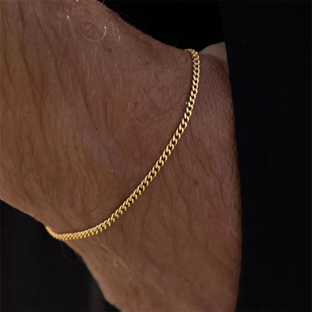 Hüfte hüpfen Edelstahl Kubanisches Kettenarmband Für Frauen 3 5 7mm Einfaches Edelstahl Herrenarmband Goldfarbener Schmuck