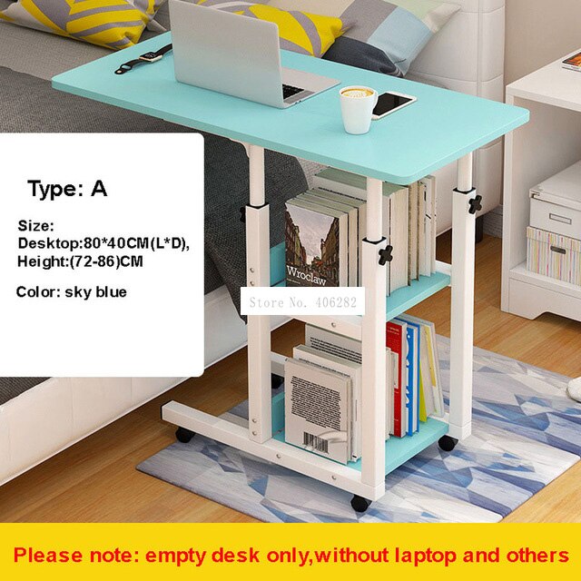 Movable Simple Laptop Table Wood Desktop Height Adjustable Bed Sofa Side Computer Notebook Laptop Desk Table Iron Frame: Type A sky blue