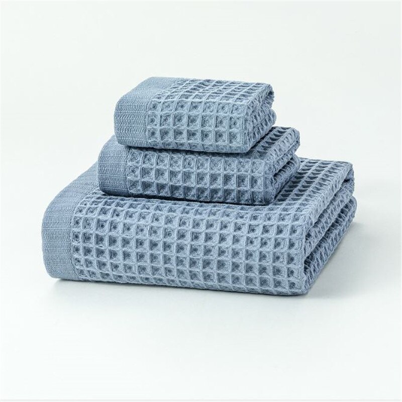Set van 3 wafelhanddoeken: gezichtshanddoek, handdoek, badhanddoek, driedelige set katoenen handdoek, handdoekhoes