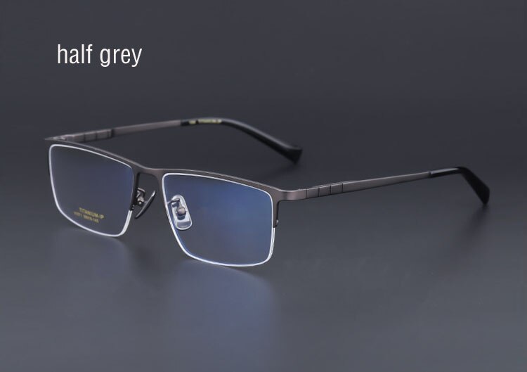 Montura de gafas de titanio puro para hombre, gafas graduadas de aleación de titanio, gafas plateadas súper ligeras, montura de gafas ópticas: half grey