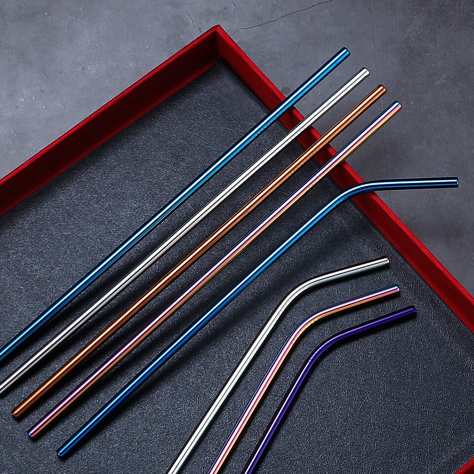 Pajita reutilizable ecológica de acero inoxidable, Pajita de Metal de para beber con cepillo limpiador y Bolsa, ,