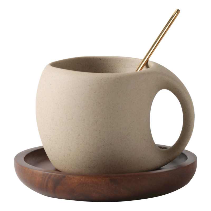 Retro kaffekop og tallerkensæt, høj lille lattekop til hjemmebrug med groft porcelæn og udsøgt