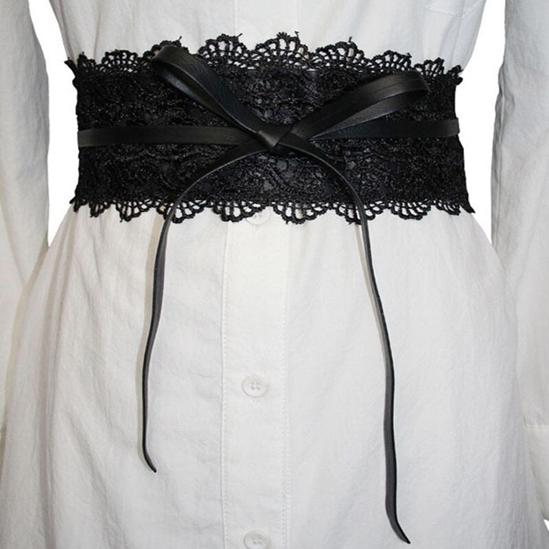 Boho Style large Corset dentelle ceinture femme ceinture élastique ceintures pour femmes robe de mariée ceinture: black