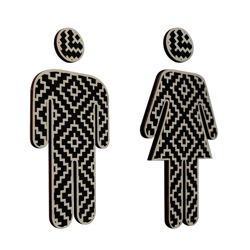 2PCS Wooden Toilet Signs Unisex Self Adhesive Warning Sign Men &amp; Women Logo Bathroom Toilet Door Decoration Stickers