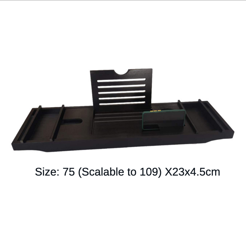 Bath Bar Storage Rack Multi-function Telescopic Toilet Flat-panel Phone Stand Bathroom Shower Stand Bamboo BathTub Sink Tray: Black Double-box