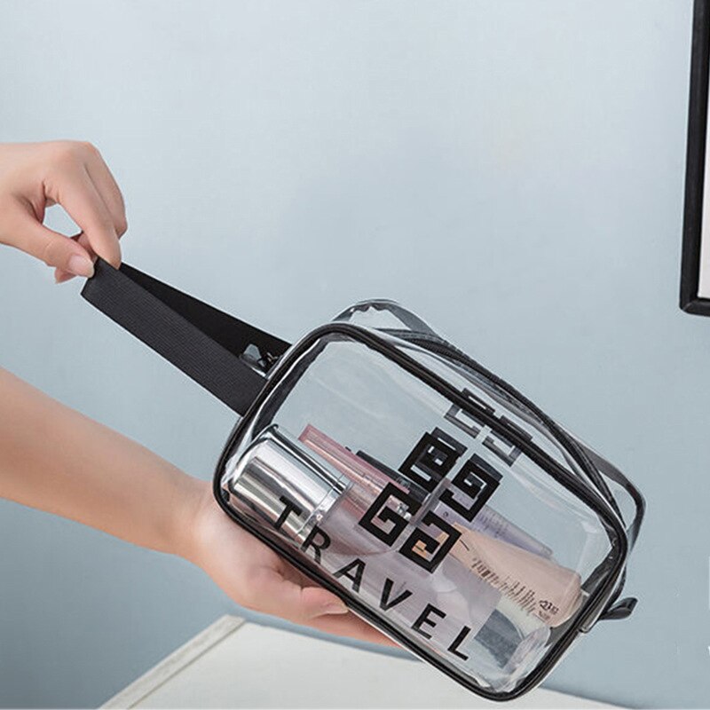 M001 Waterproof Transparent make-up Bags Thickening Translucent Travel Makeup bag Hand Wash gargle bag PVC Cosmetic bags: Transparent / M(26x17x11cm)