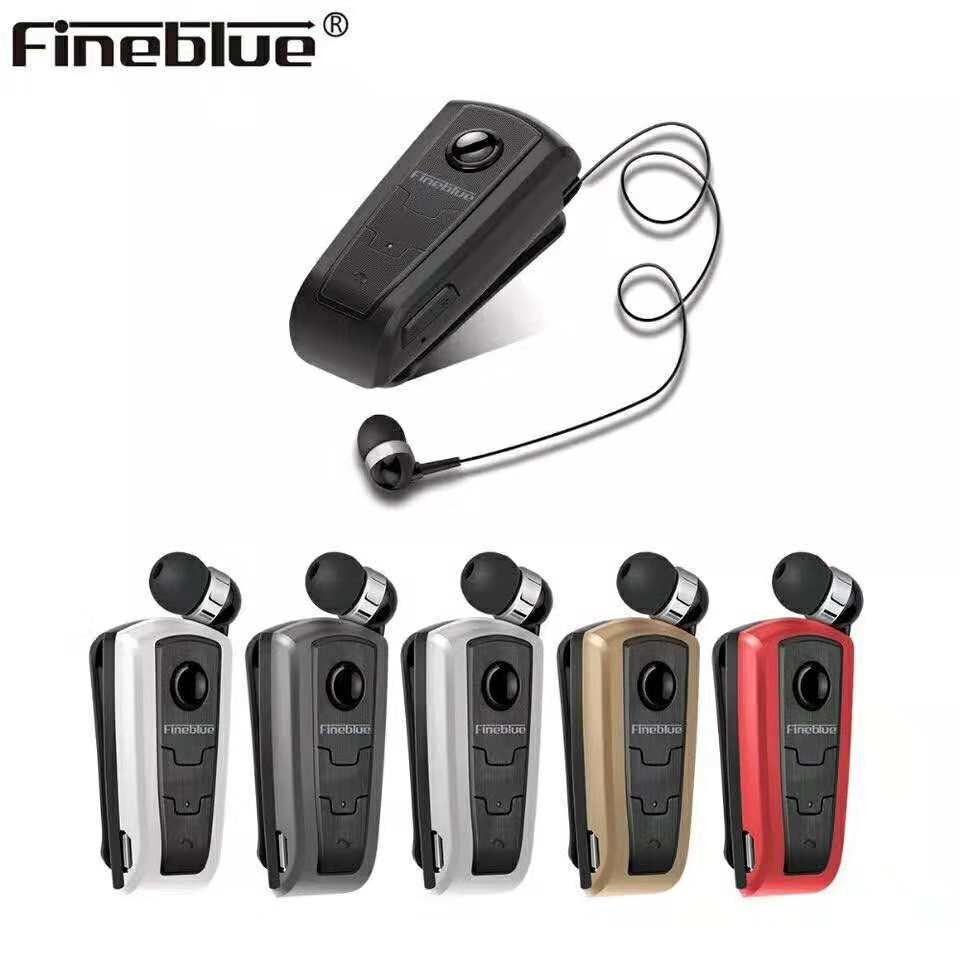 FineBlue F910 Bluetooth Headset - Clip-on, Vibration Alarm, Retractable Cord, Hands-Free Calling