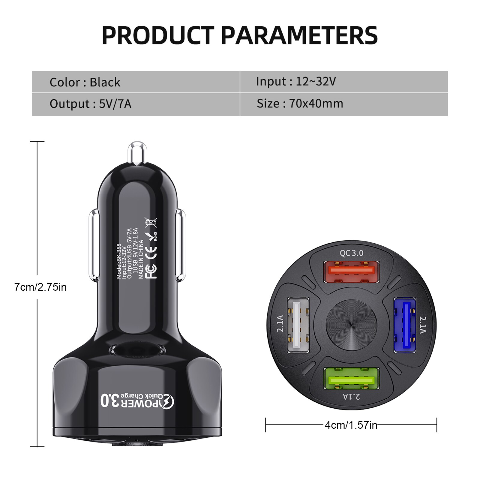 3 Poorten Usb Car Charger Snelle Auto Sigarettenaansteker Usb Autolader Auto BK358 Zwart/Wit 4 Poorten Fast opladen Auto Accessoires