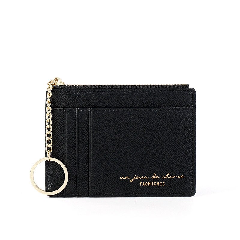 Newest Solid Credit Card Holders Trendy Small Brown And Black Zipper Wallet Mini Coin Purse Keychain Ladies Card Holder: Black