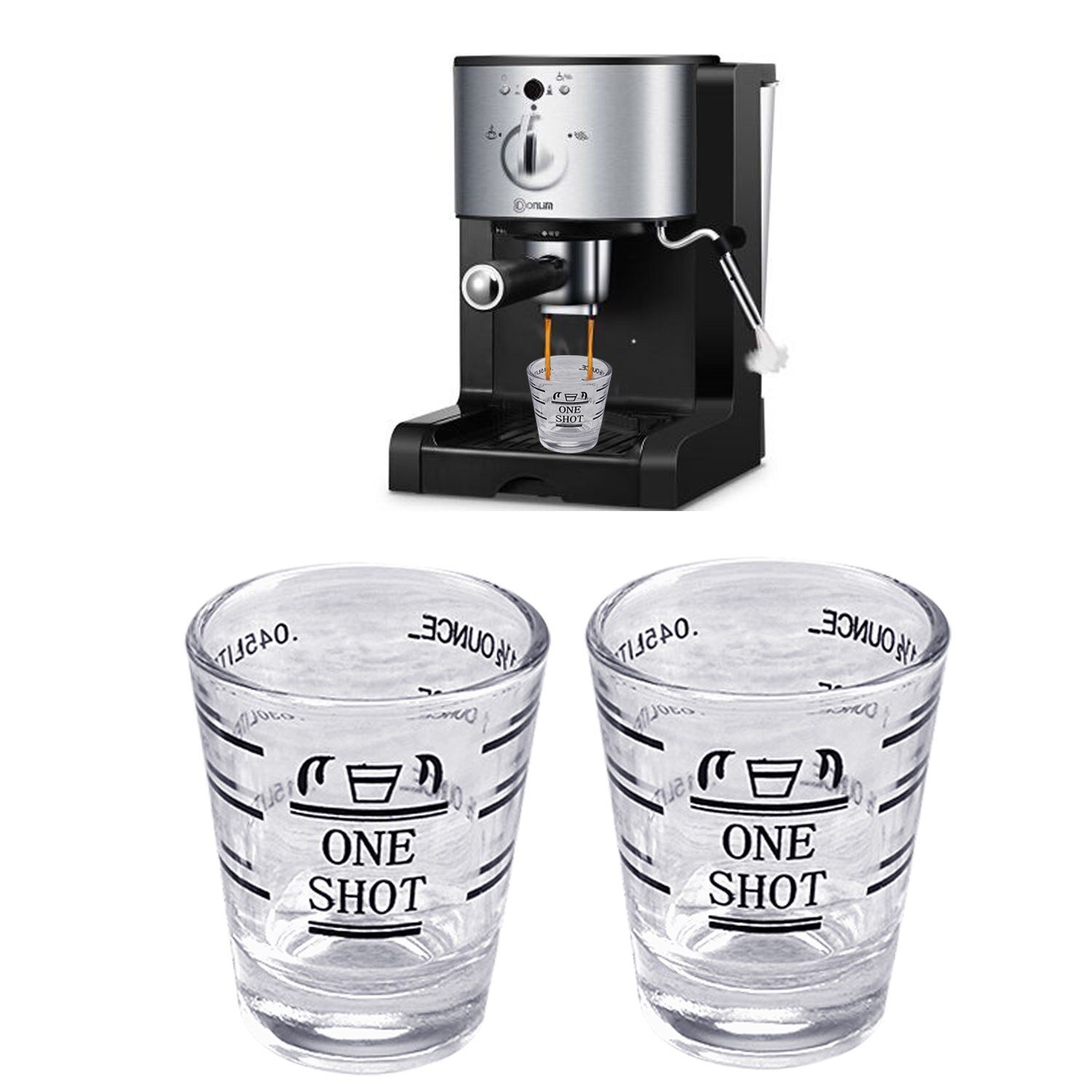 2pcs 45ml 1.5oz Clear Glass Jigger Measuring Cup with ml oz 2 Measurement Unit for Home Espresso Wine Tools