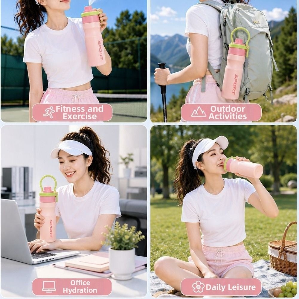 550ml Spray Insulated Water Bottle Large Capacity Leak Proof Sports Water Bottle Spray Cooling with Mist Cooling & Straw