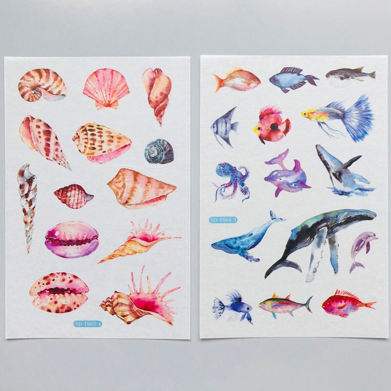 6 Sheets /Pack Undersea Whale Shell Mermaid Jellyfish Paper Sticker DIY Album Decor