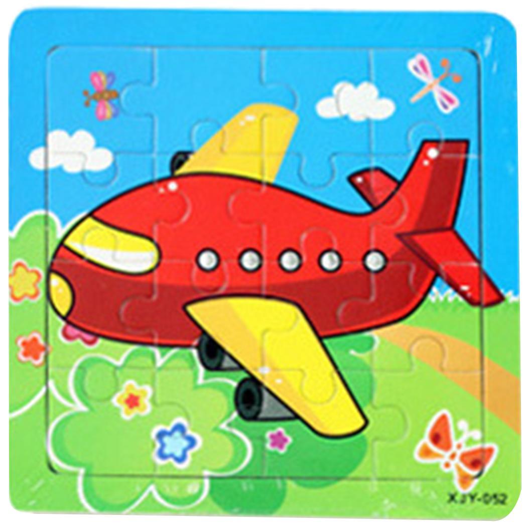 Kids Cartoon Houten Puzzel Kinderen DIY Educatief Jigsaw Multicolor Leren Speelgoed: plane