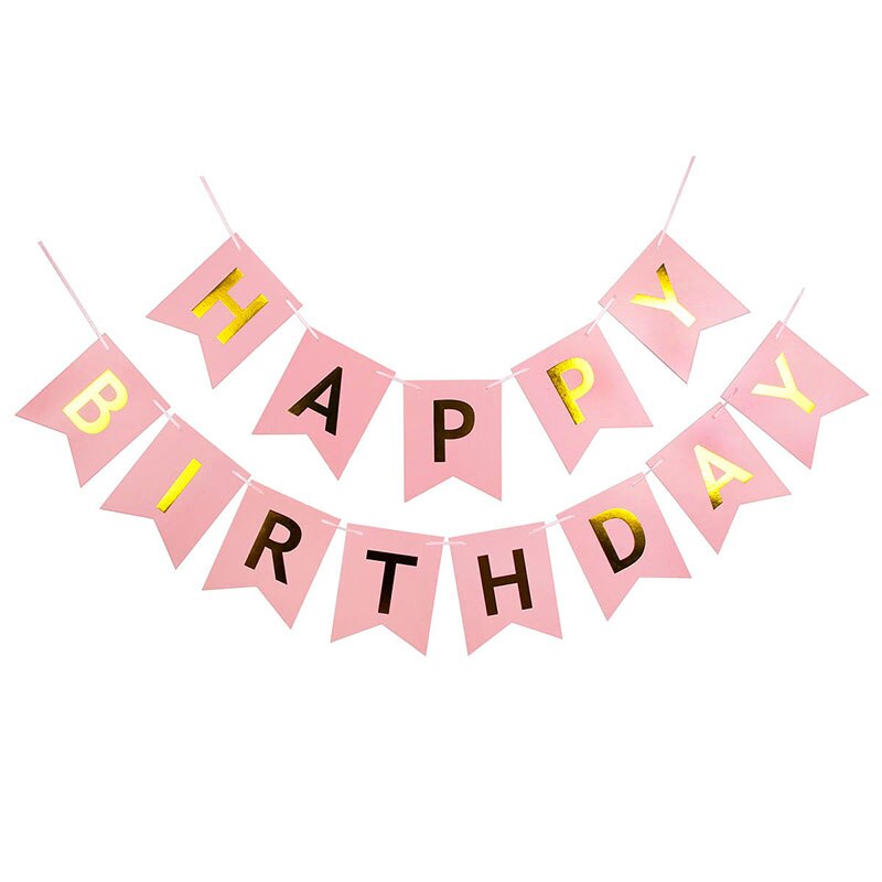 Paper Happy Birthday Banner Flags Birthday Party Decorations Kids Boy Girl Bunting Garland Adult Supplies My 1st 1 One Year: pink