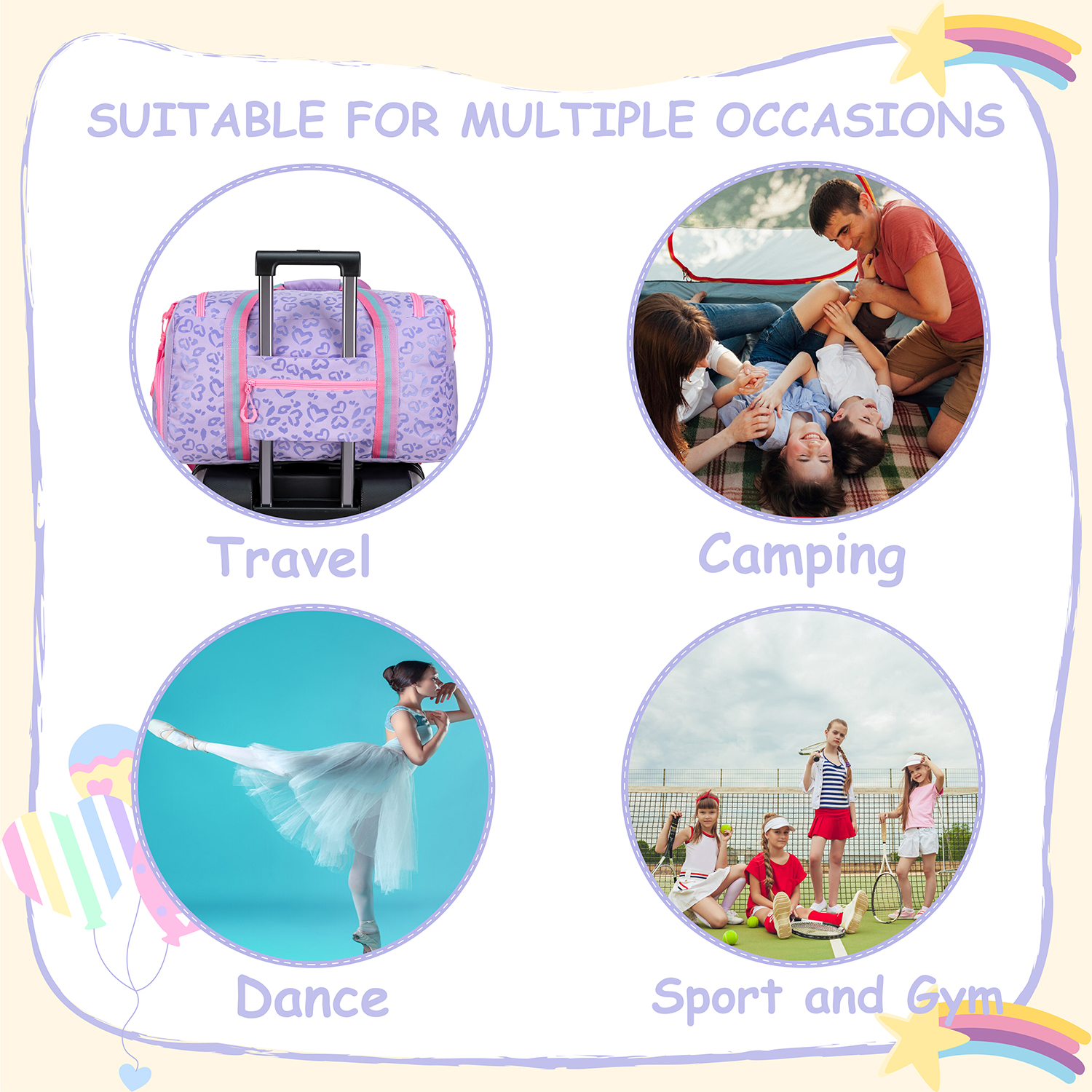 Bolsa de lona para niñas y mujeres, bolsa de viaje para , bolsa de noche para niñas y mujeres, bolsa de dormir para niñas, bolsa de baile para gimnasio, 1 ud.