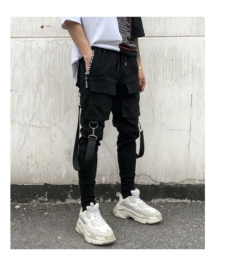 Joggers de Hip Hop-pantalones bombachos negros para hombre, Pantalón deportivo con múltiples bolsillos, ropa de calle, informal, S-3XL, otoño