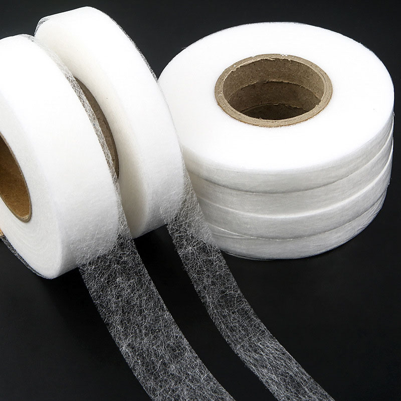 Tela adhesiva de doble cara para ropa, cinta adhesiva para planchar en dobladillo, Web de entrelazado, accesorios de costura DIY, blanco y negro, 64 metros