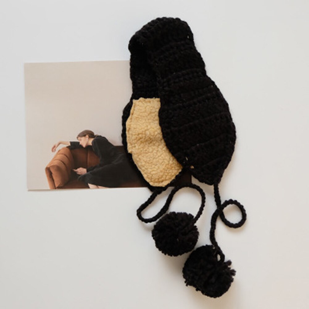 tricot laine cache-oreilles Crochet cache-oreilles hiver automne en peluche cache-oreilles pour les femmes: Black