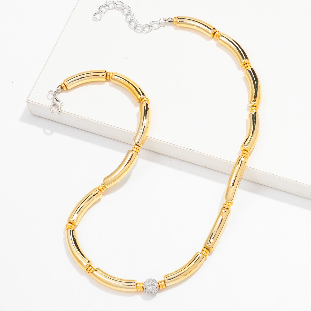 Thin Bamboo Curved Tube Choker Necklace Men Women HipHop Ball Bead Pendant Necklace Stack Trendy Party Jewelry Collar: Pure Gold Color