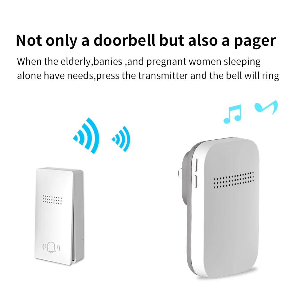Luminous Small-Sized No Battery Self Powered Wireless Doorbell Outdoor Waterproof US/EU/UK Plug Remote Control Kinetic Door Bell