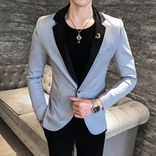 Blazer Herren Royal Blau Terno Slim Fit Masculino Club Leistung Kostüm Rosa Blazer Herren Americana Hombre Party: Grau / L