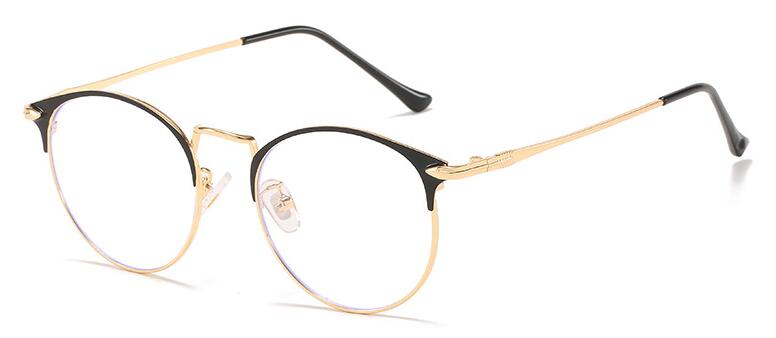 Large Retro Round Blue Filter Glasses Clear Lens Metal Frame Eyewear Optical Spectacles Eyeglasses arrow Blue Light Glasses: gold black