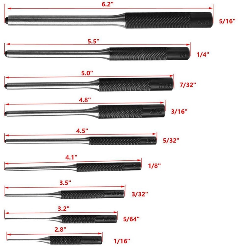 9 Pièces Rouleau Jeu De Chasse-goupilles Et 4 Pièces Creux Fin Démarreur Outil de Perforation Avec Une Mallette Rouge