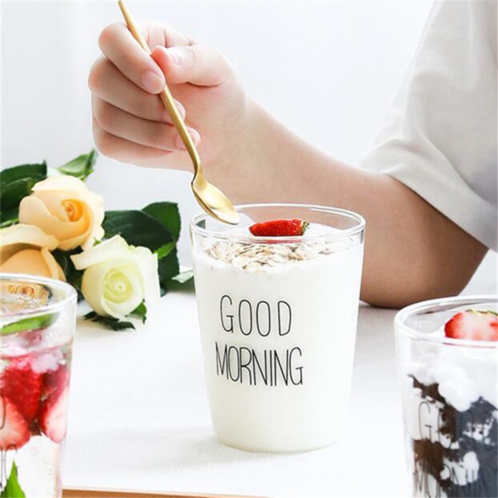 Kaffe glas mugg brev tryckt mjölk te kaffekopp cocktail glas kopp genomskinliga muggar handgjorda drinkware par