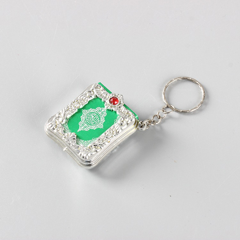 1 stks hars islamitische mini ark koran boek sleutelhanger moslim echt papier kan lezen hanger sleutelhanger sleutelhanger religieuze sieraden porte clé: green
