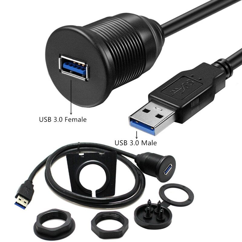 Car Dashboard Flush Mount USB Dock Adapter Dashboard Panel 3.0 Port Male to Female Cable Extension Cable for Motorcycle Boat: WHITE / 1m