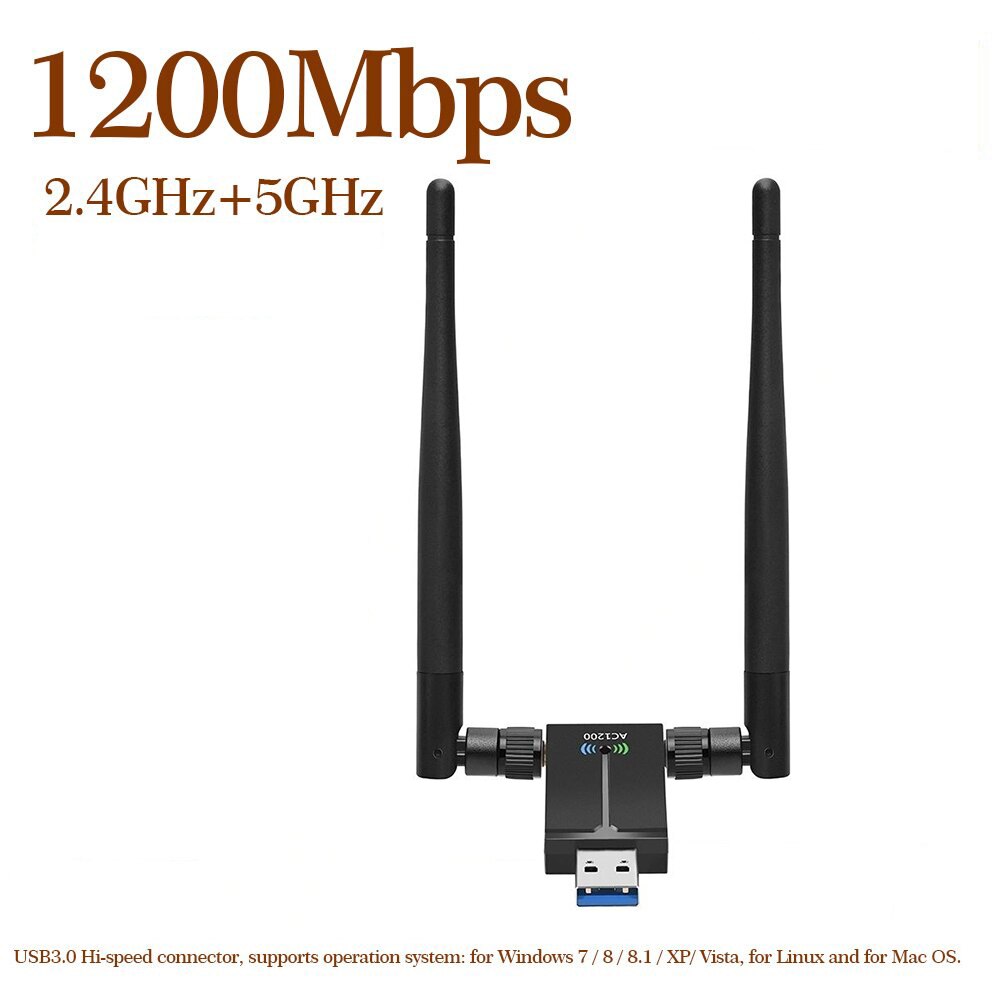 1200Mbps USB 3.0 WiFi Adapter Dual Band 2.4G 5G AC1200 Wireless Network WiFi Adapter Ethernet 802.11AC w/ Antenna for Laptop PC: 1200Mbps Model E