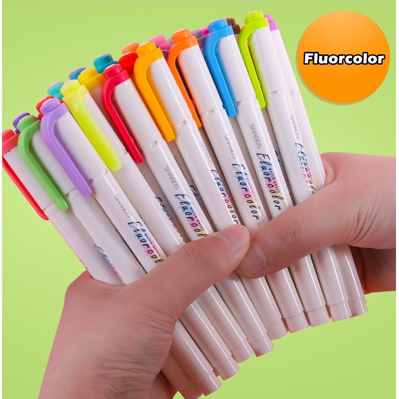5 stk mild farve highlighter liner penne sæt dobbelt spids fed fin venlig fluorescerende markør bogstaver tegning kontor skole  f782