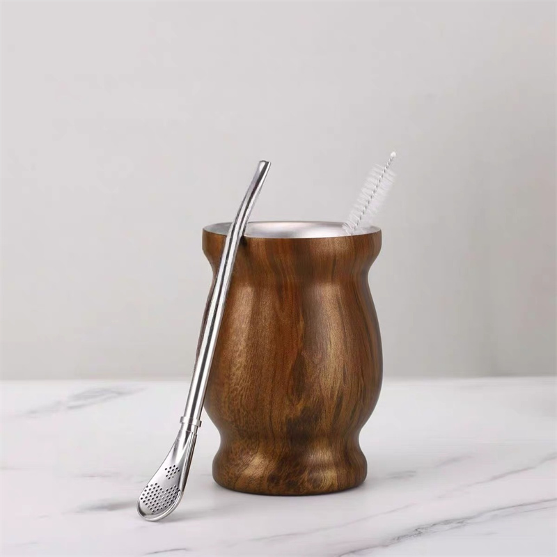 1 Set Yerba Mate Cup 304 Roestvrij Staal Dubbelwandige 8 Oz Yerba Mate Kalebas Cup Met Stro Lepel En Reinigingsborstel theewaar Sets: Bordeaux