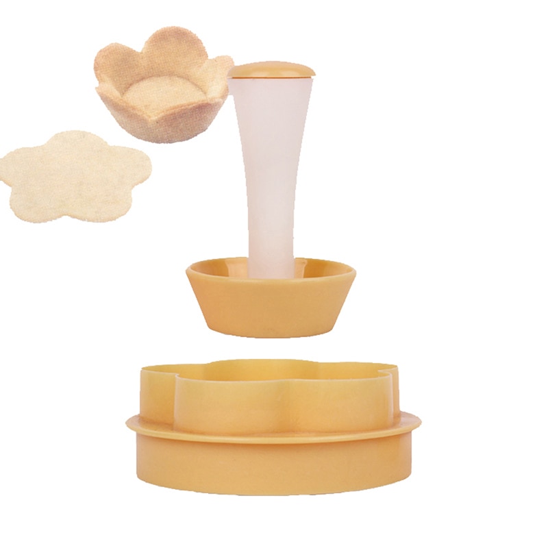 Plastic Pastry Tamper Tart Shell Molds Tart Cutter Flower/Round Dough Cookie Cutter Set Cupcake Muffin Mold